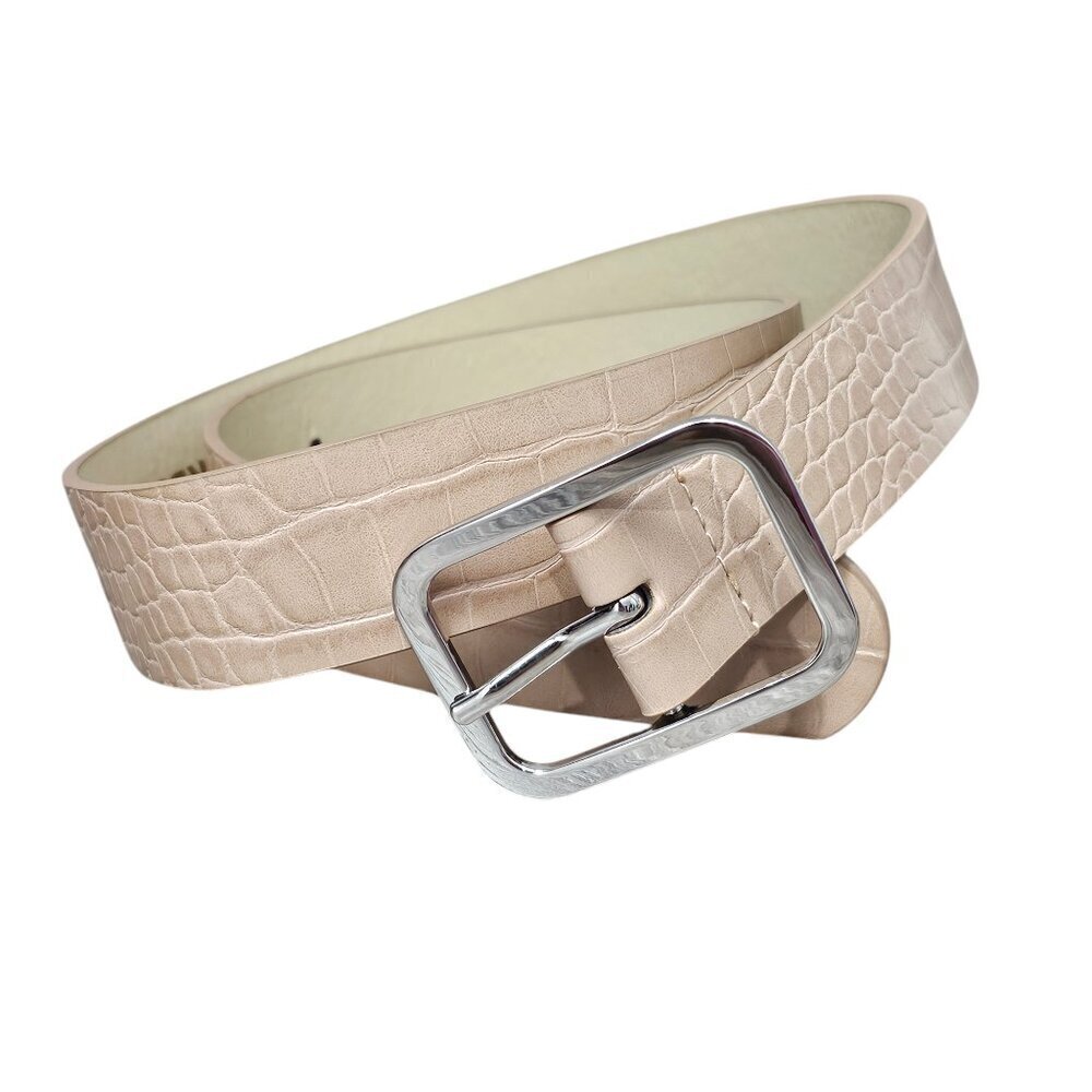 Express Women's New Croc Embossed Silver Tone Tan Buckle Belt